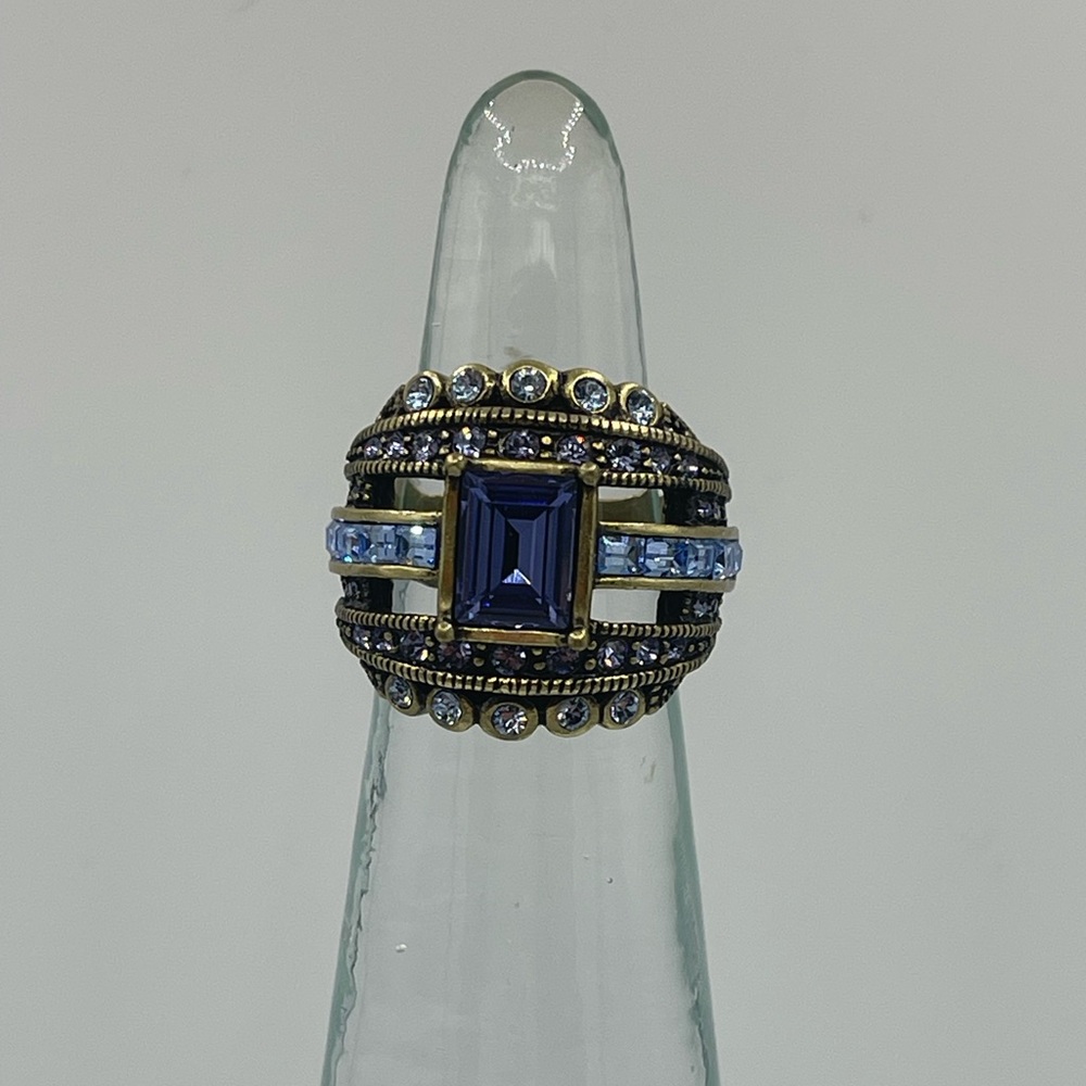Heidi Daus Gold-Tone Ring with Purple and Light Blue Stones